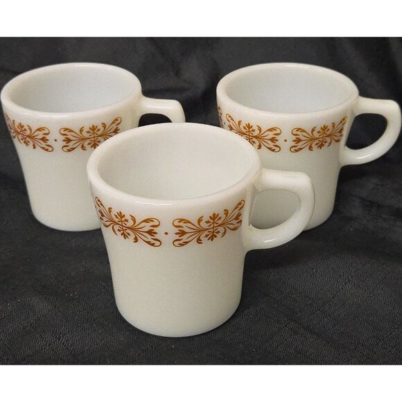 Lot of 3 Pyrex Copper Filigree Pattern 6oz Coffee Cups - Picture 1 of 7
